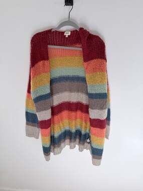 BKE Rainbow Striped Chunky Knit Striped Open-Front Cardigan-Size M